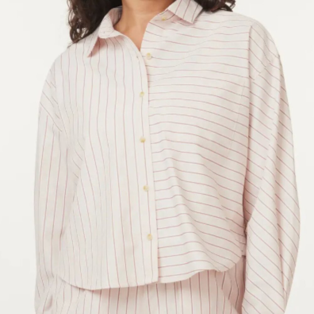Mixed Stripe Crop Button Up Shirt